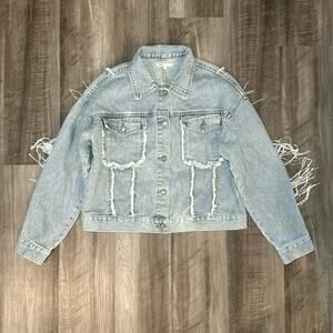 Vervet Fringe Metallic Denim Jacket - Medium